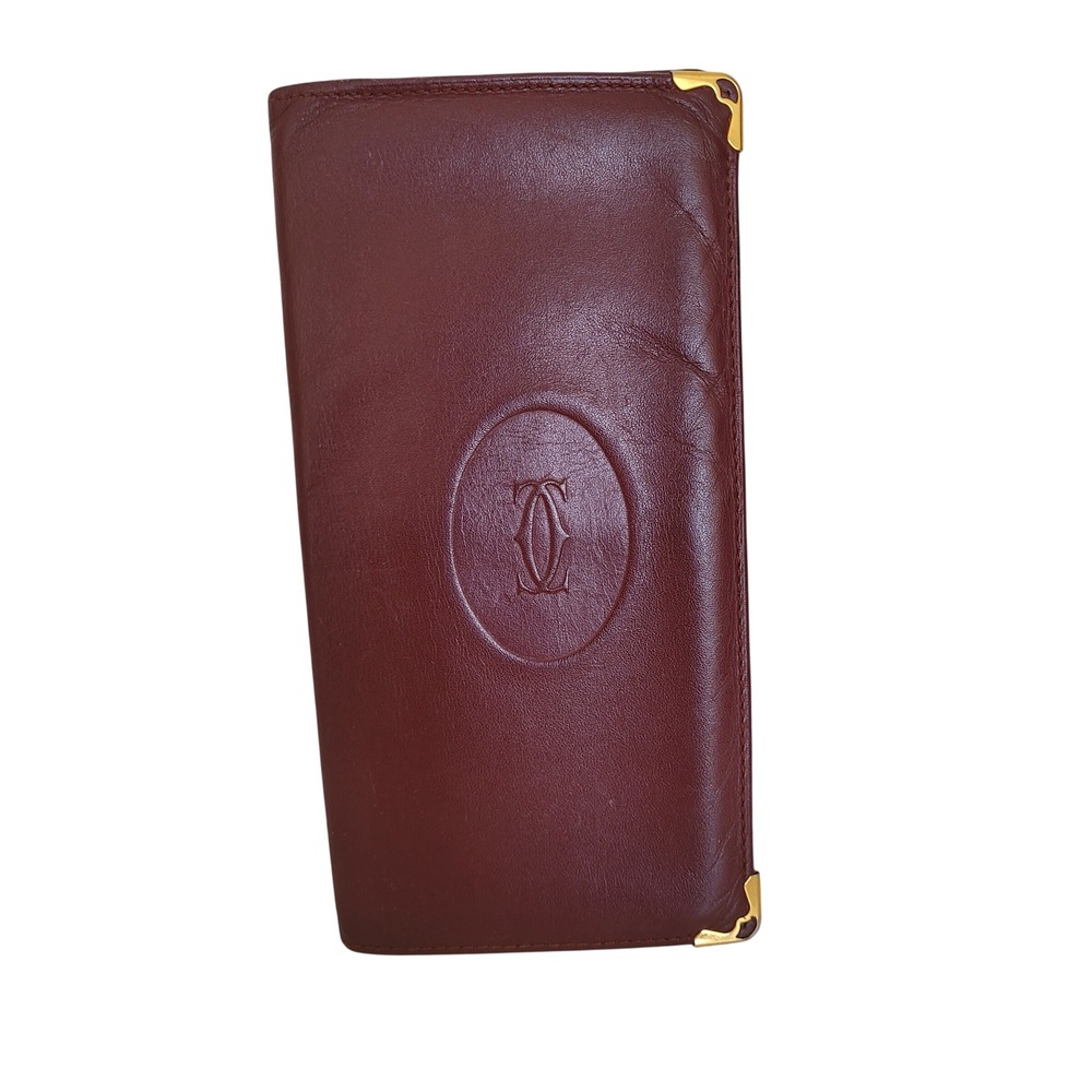Cartier Must de Cartier Burgundy Leather Long Bifold Wallet Gold Corners Logo